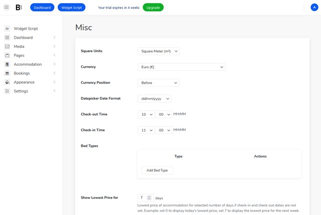 bnbforms settings