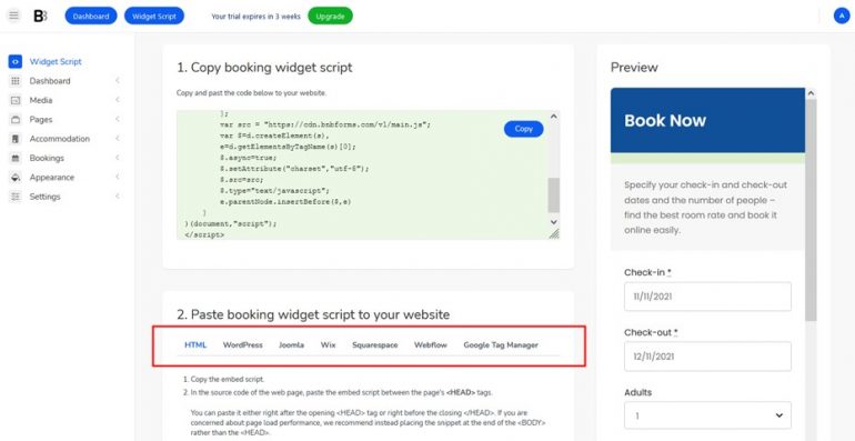 Create a Hotel Booking System from Scratch: Embed a Code - BNBForms