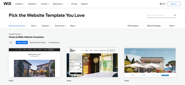 wix hotel templates