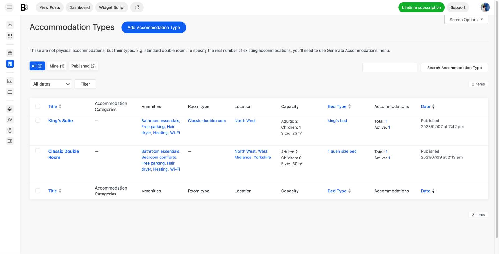 Accommodation types in BNBForms.