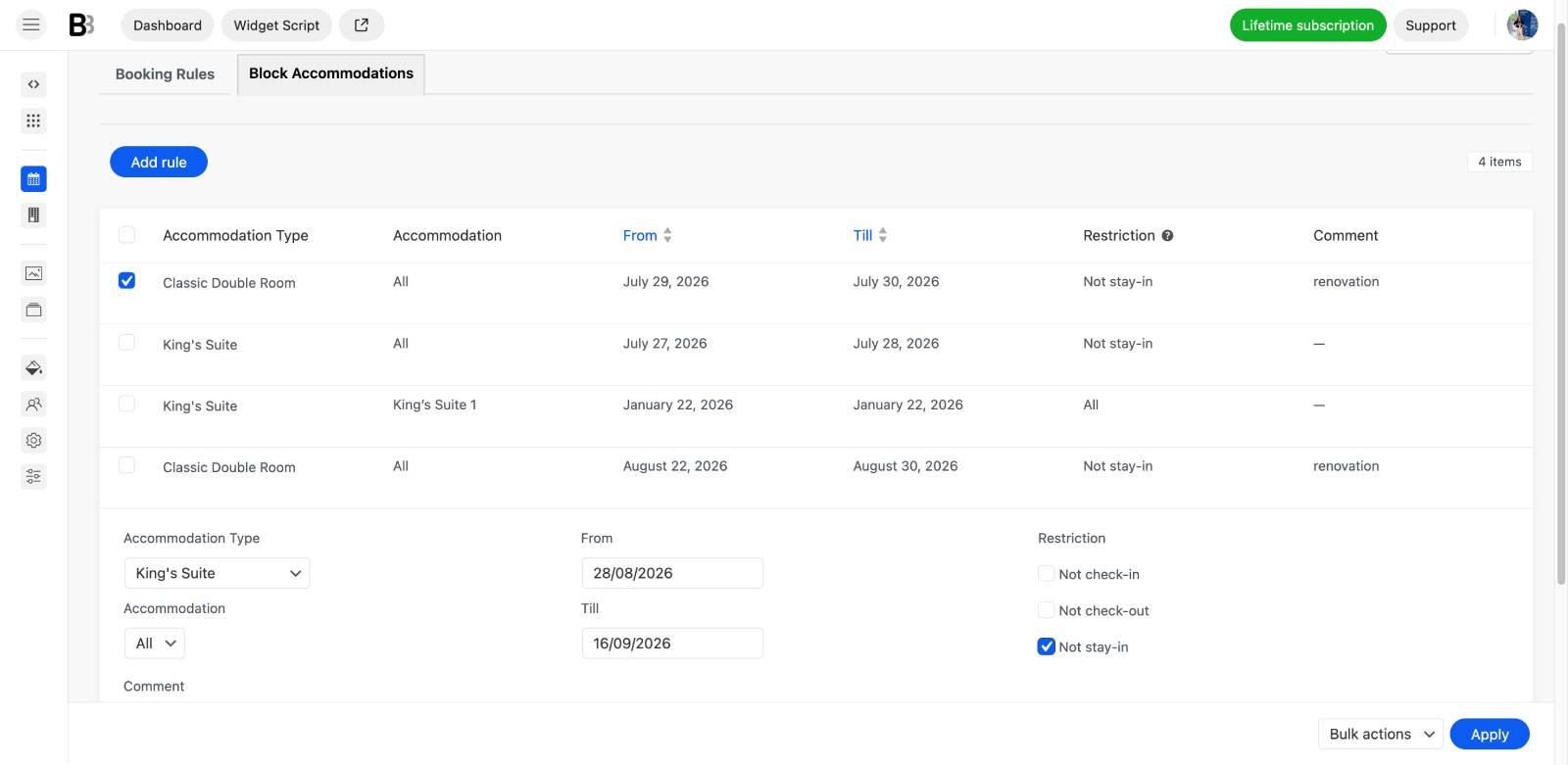 Rules in BNBForms for booking properties.