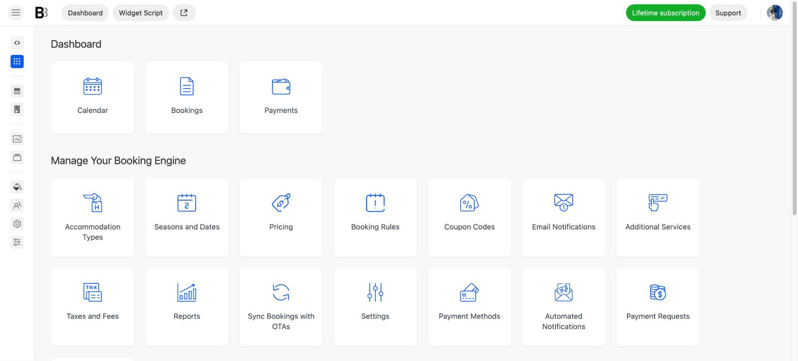 BNBForms vacation rental booking engine dashabord.
