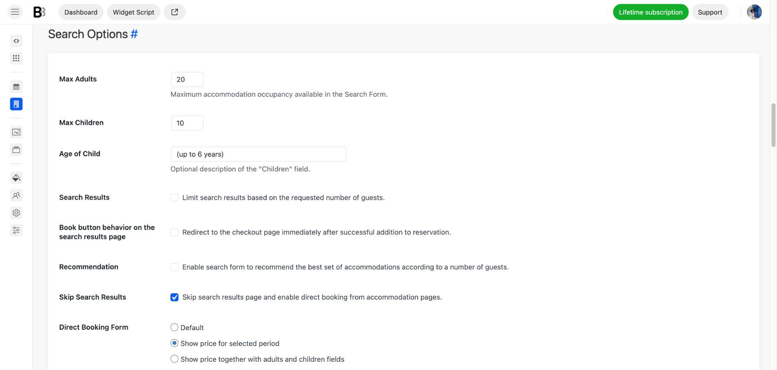 General form settings in BNBForms vacation rental software.