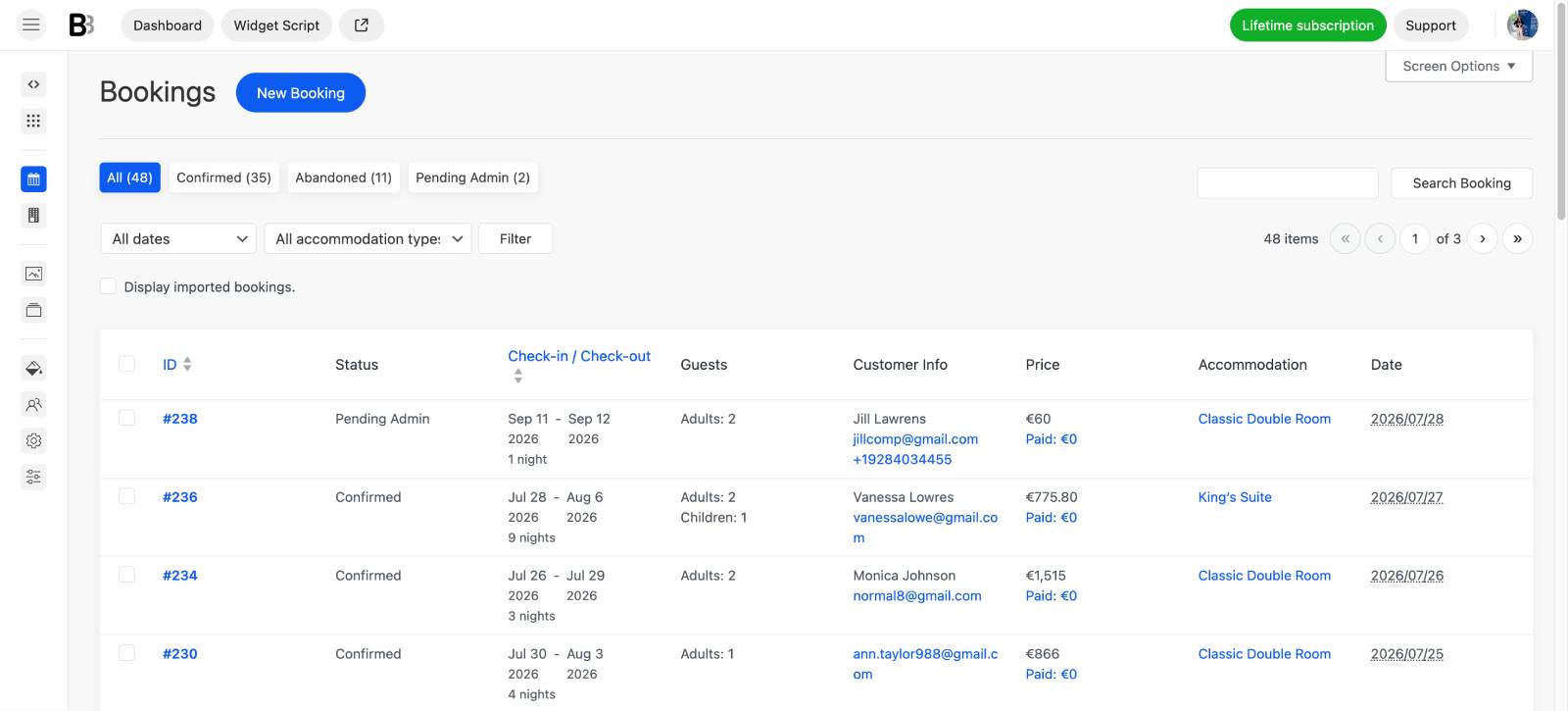 Adding new booking in BNBForms.