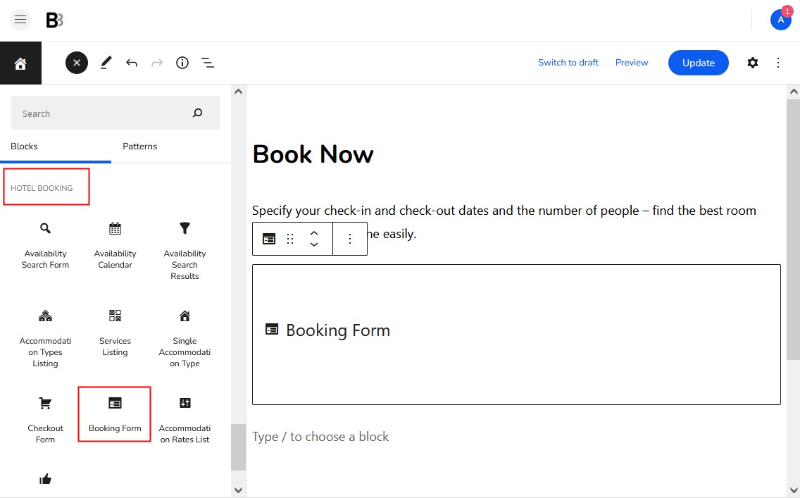 booking form block
