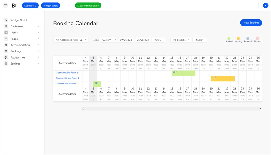 bookings calendar bnbforms