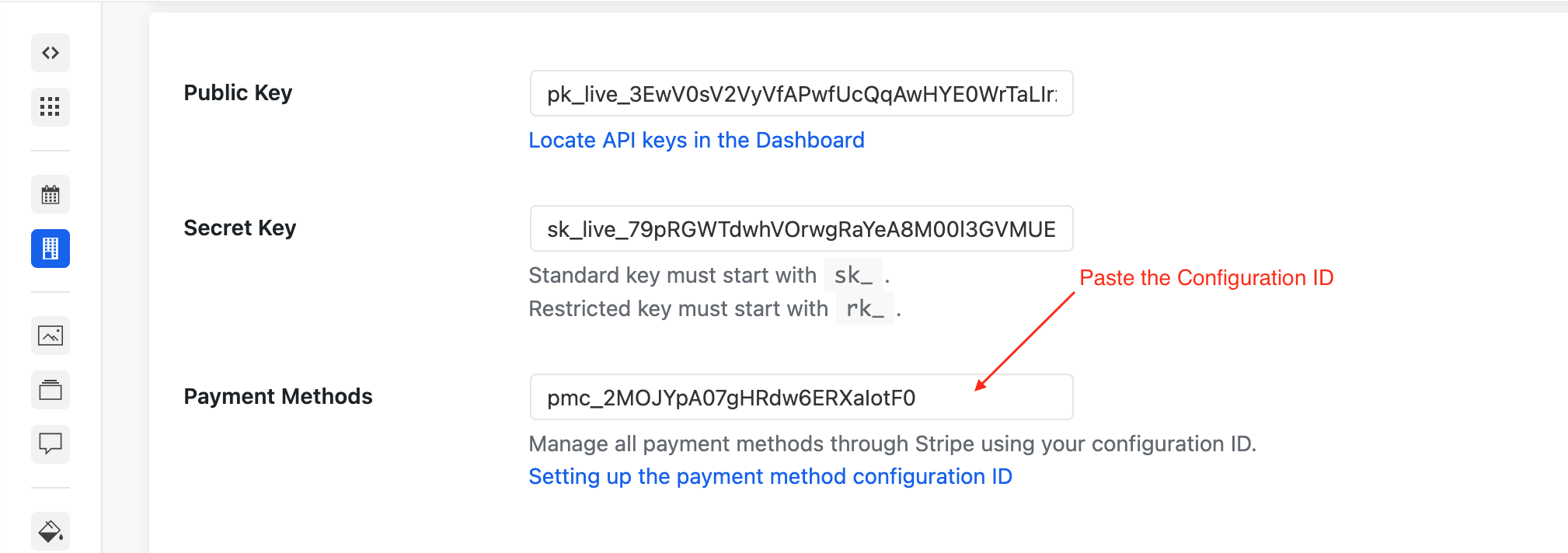 Paste the Configuration ID into the Stripe settings in your BNBForms account