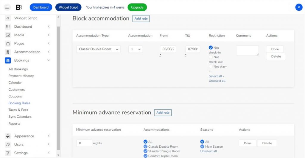 booking rules for eCommerce booking system