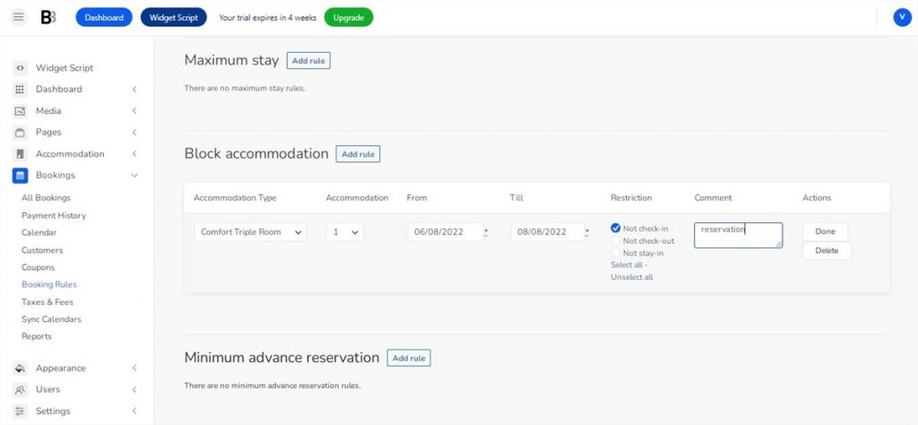 add rules for hotel booking system