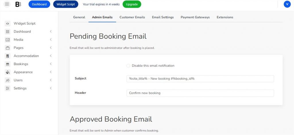 email notifications for eCommerce booking system