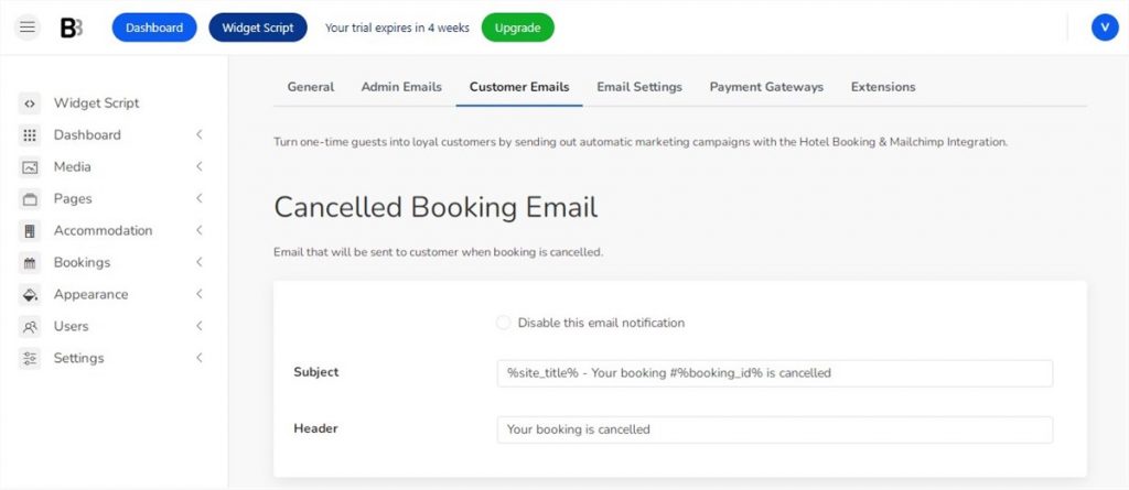 create a perfect online hotel booking system emails