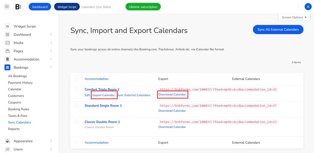 import and download calendar