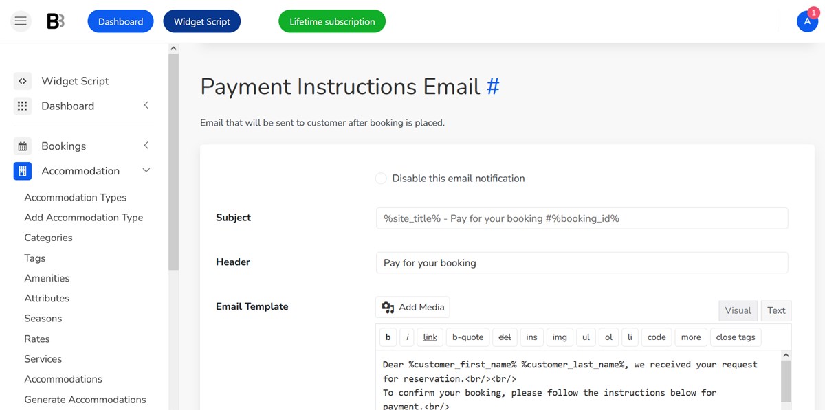 Payment instructions template.