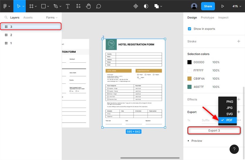 export hotel registration card in pdf