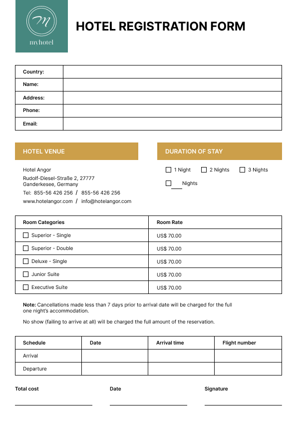 hotel registration card template 3