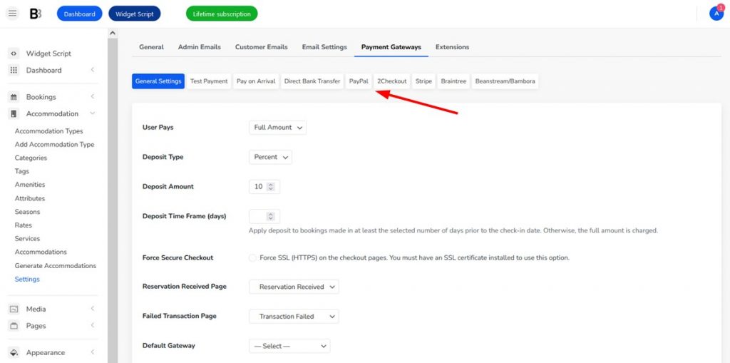 Payment methods and settings in BNBforms.