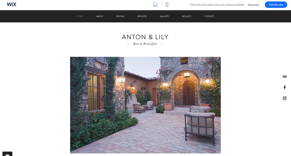 Anton and Lily Wix template for bed and breakfast.