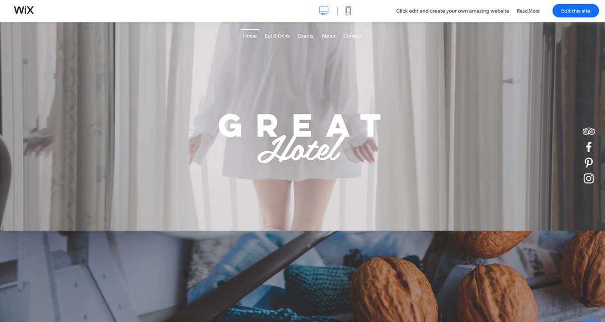 The Great hotel template by Wix suitable for a hotel.