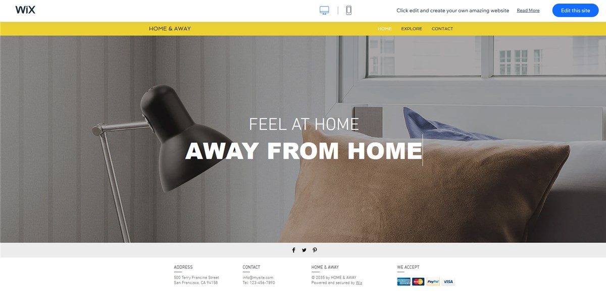 Homw & Away Wix hotel template.