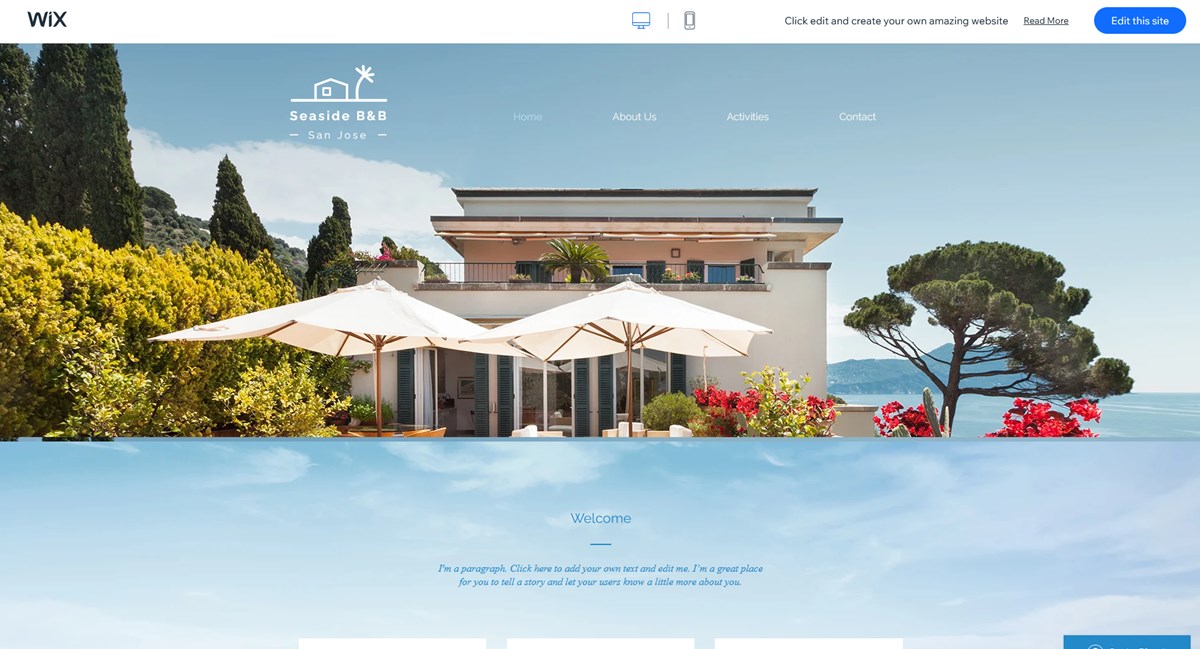 The marine hotel Wix templates.