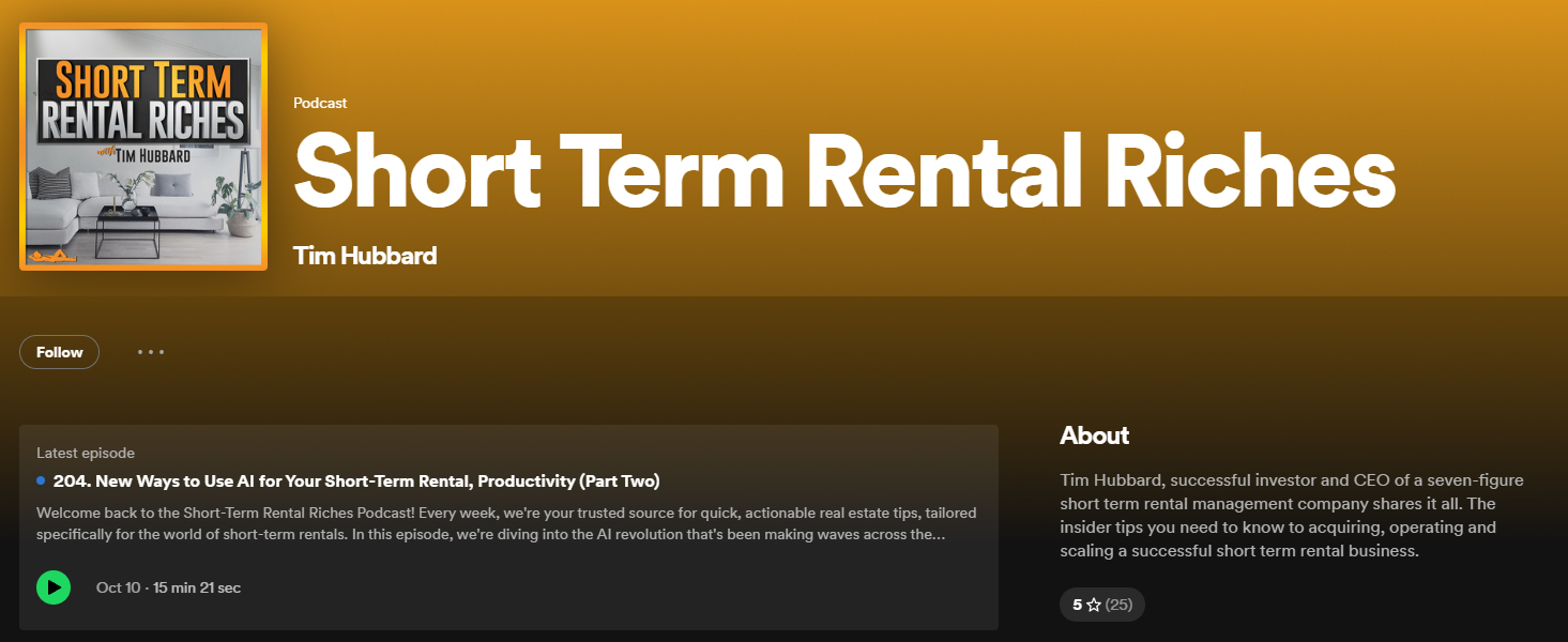 Picture of Short Term Rental Riches, a short term rental podcast to help you stand out in the STR market.
