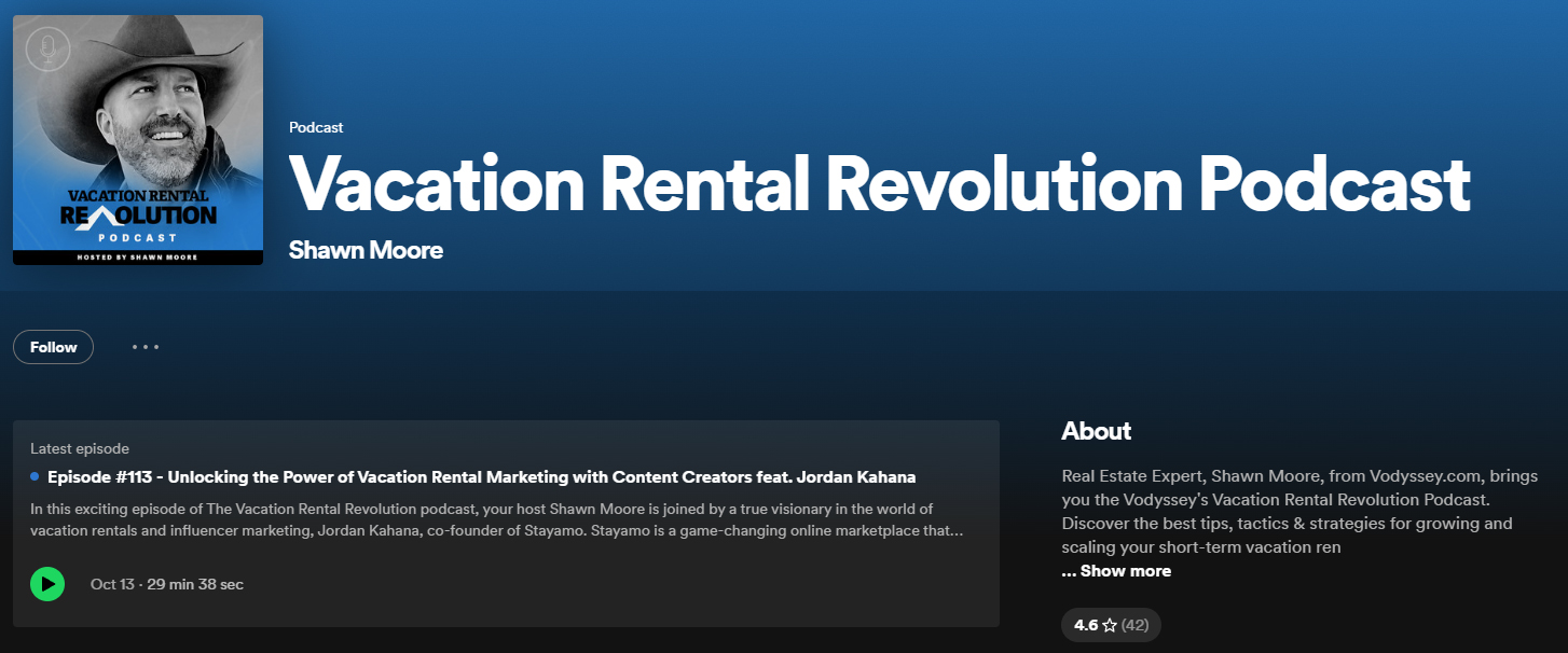 Visual of Vacation Rental Revolution Podcast, a show for short term rental hosts looking for funding their vacation home with creative financing.
