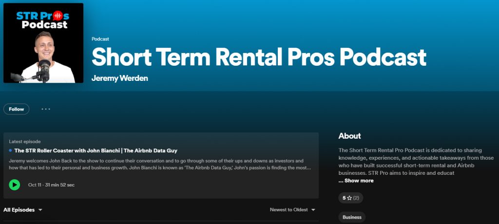 Snapshot of Short Term Rental Pros Podcast, one of the best short term rental podcasts for hosts looking to learn about strategic real estate investing.
