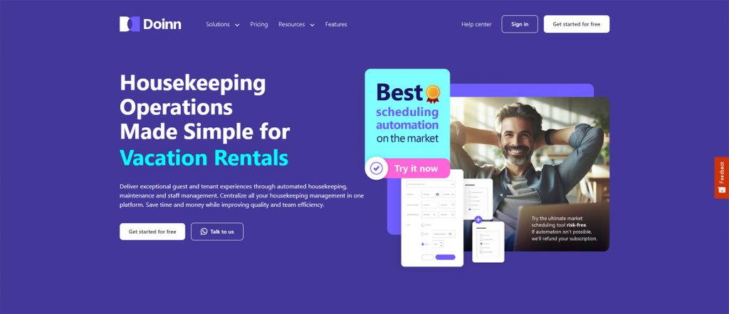 Representation of Doinn, one of the online apps providing short-term rental cleaning services with a variety of integrations.