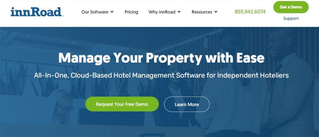 Homepage of the InnRoad property management platform for bed and breakfast websites.