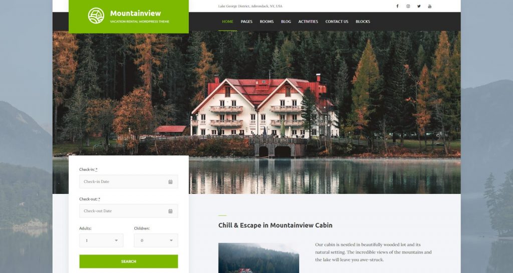 Representation of Mountainview, one of the best vacation rental website templates.