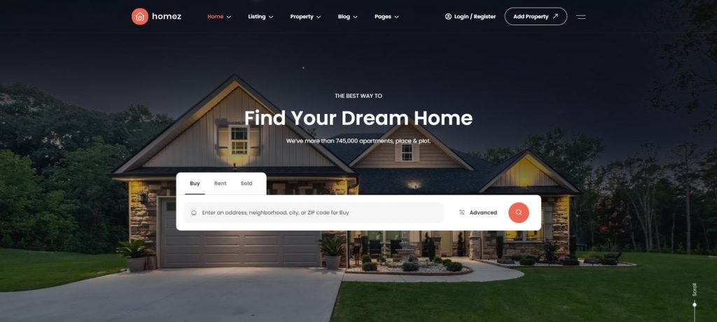 Picture of Homez, one of the best vacation rental website templates.