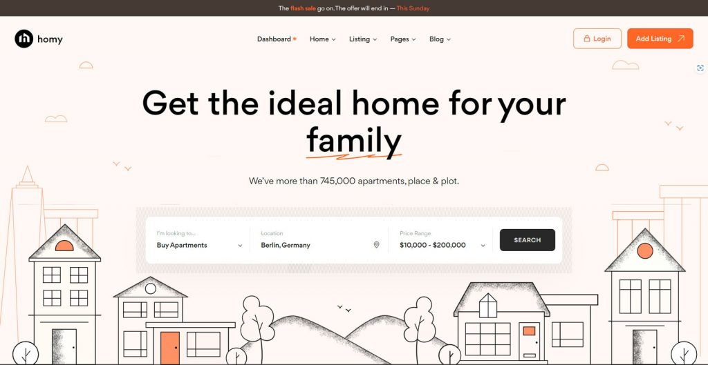 Picture of Homy, a responsive website template for property listings.