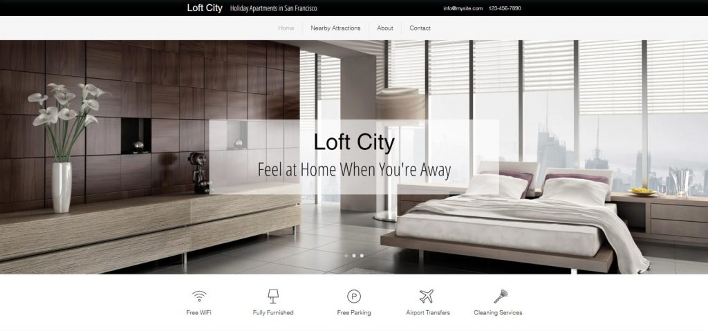 Visual of Loft City, one of the best vacation rental website templates.