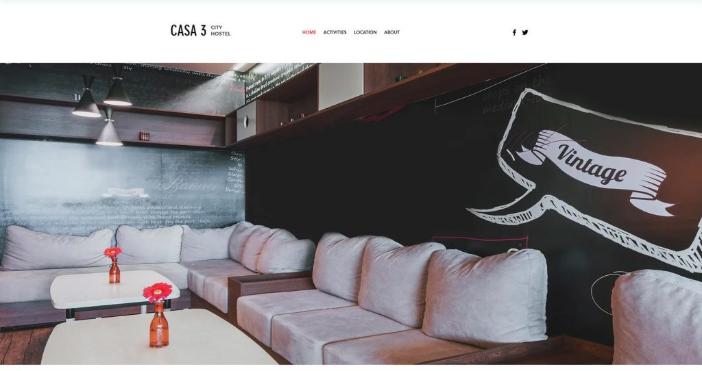 Illustration of Casa 3, a hostel-oriented vacation rental website design for Wix.