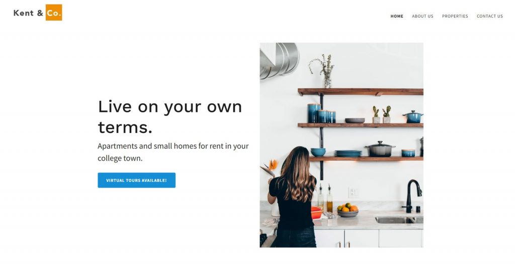 Picture of Kent & Co., an image-rich website template for short-term rentals.