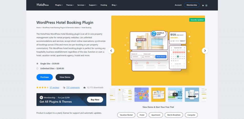 Illustration of Hotel Booking plugin used for a direct booking short-term rental website.