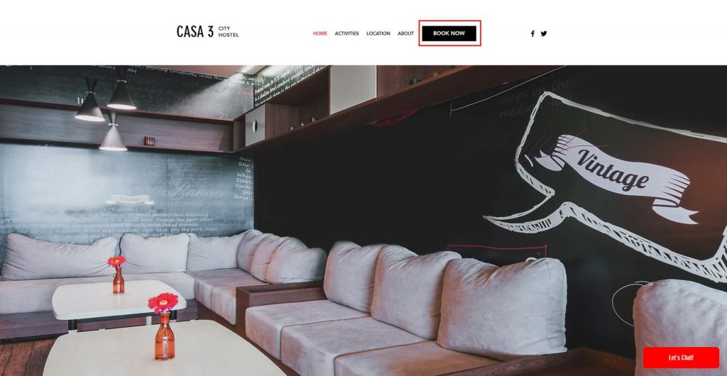 View of an integrated "Book Now" button for the hotel booking form in the Casa 3 theme.