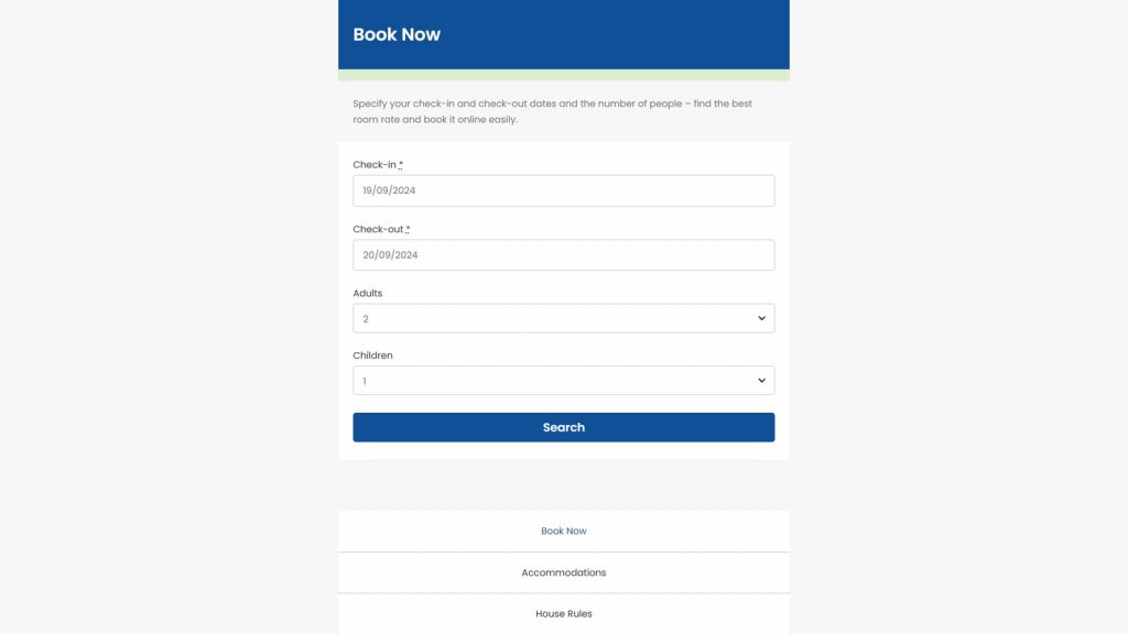 Photograph of the default fields available in the booking engine form.