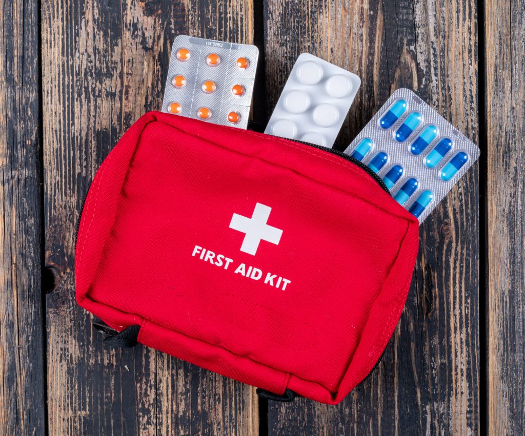 Photograph of a first aid kit as a recommended welcome gift for many hotels.