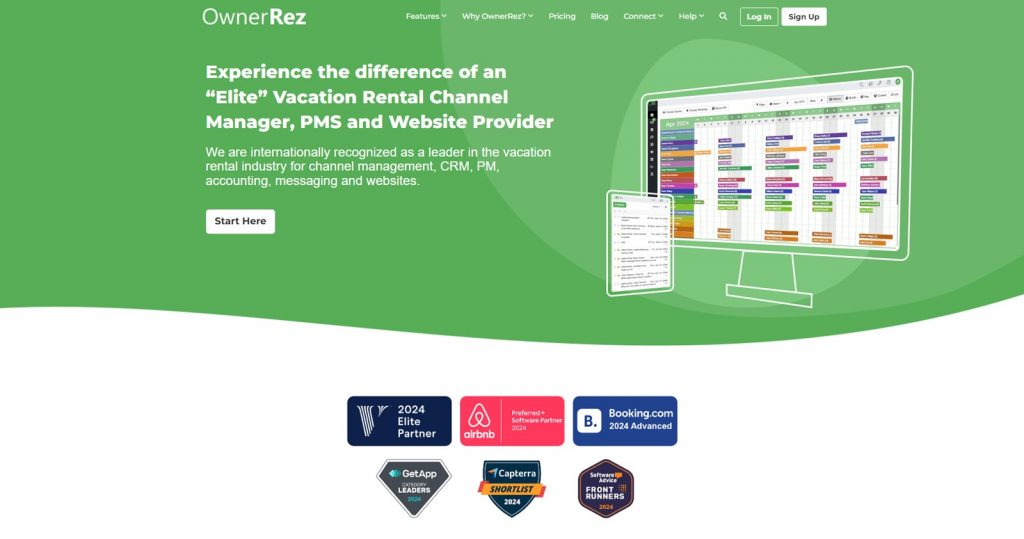 Representation of OwnerRez, a time-tested STR booking solution with security deposits & financial reporting.