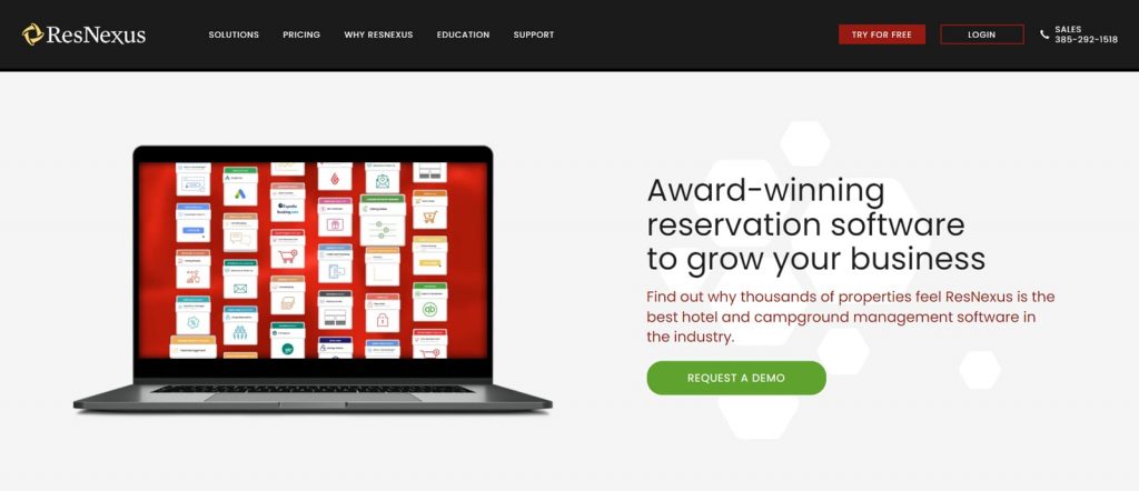 Snapshot of ResNexus, a campground & property rental software with an integrated channel manager.