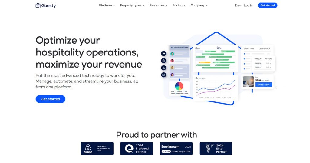 Graphic of Guesty, one of the camping booking system solutions with multi-unit property management.