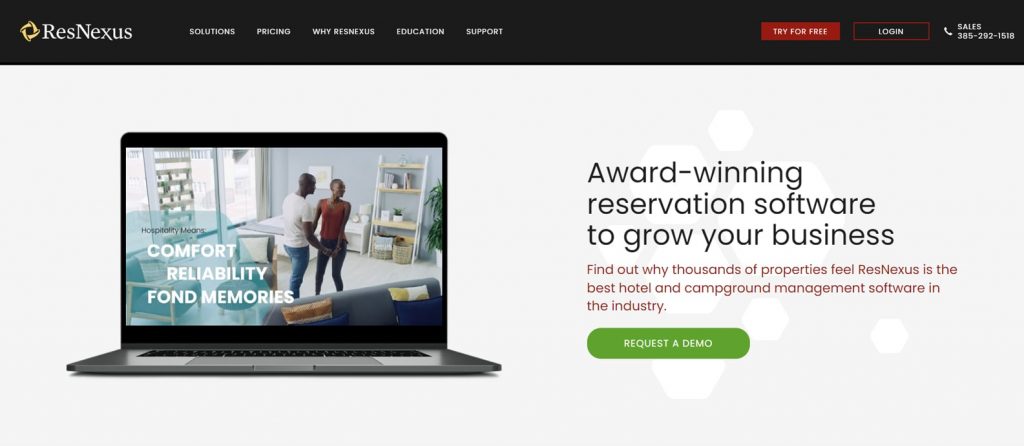 Photograph of ResNexus, a campground reservation software option with revenue management.