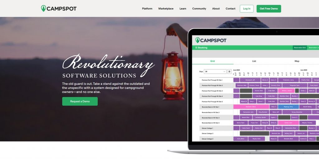 Representation of Campspot, a booking management platform for campgrounds with online booking API.