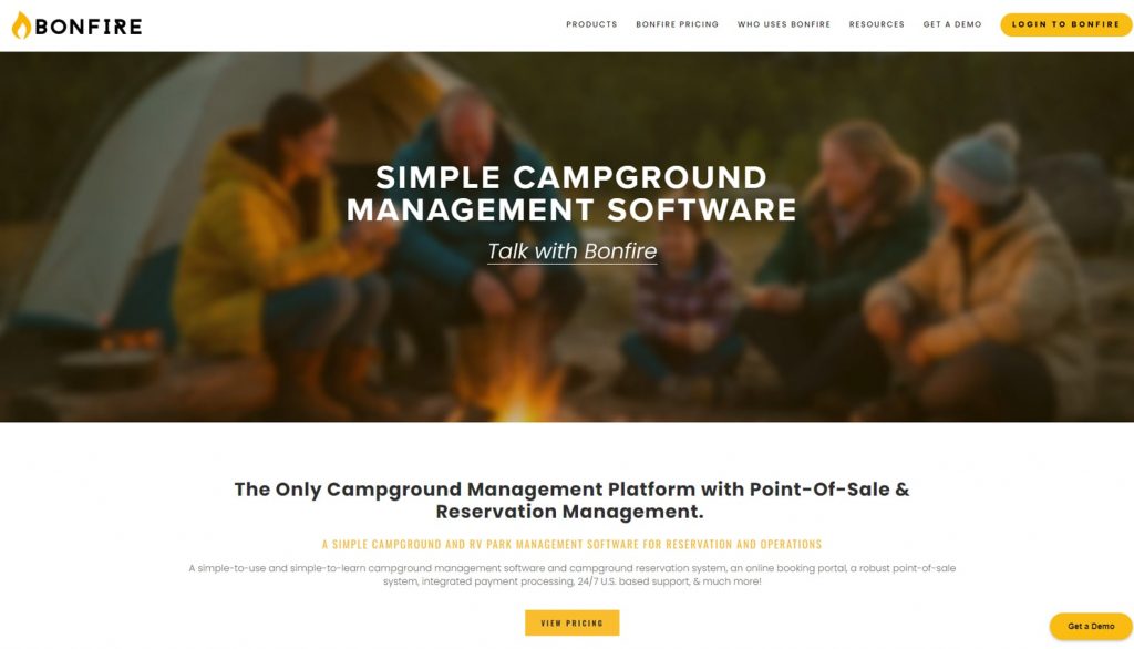 Visual of Bonfire, comprehensive RV park management software with scheduled payments.