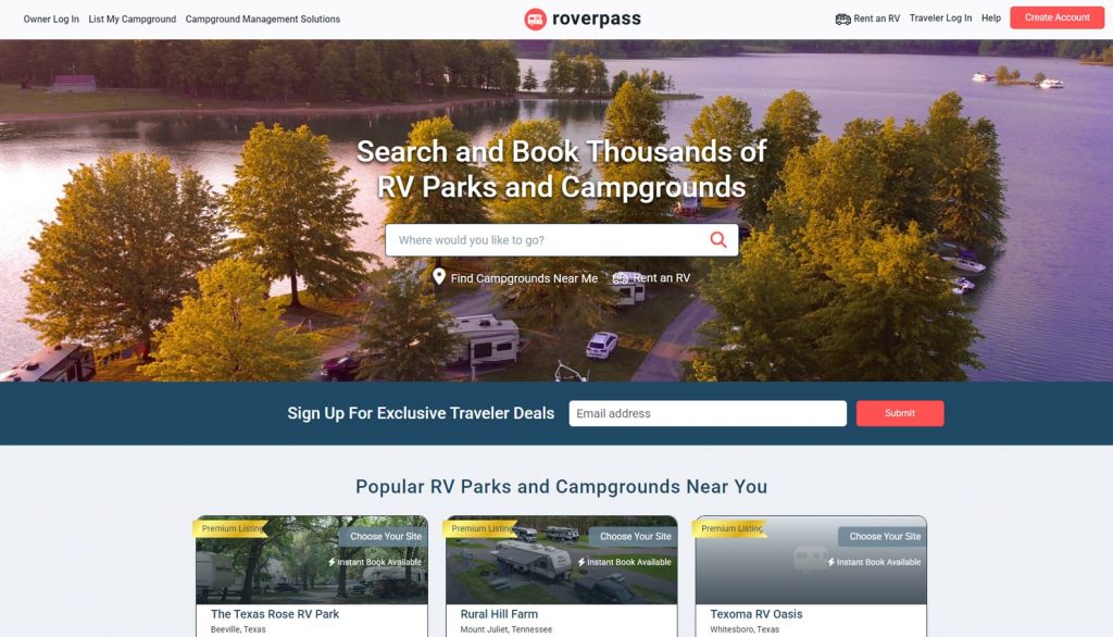 Portrait of Roverpass, a campground reservation software option with enhanced guest management.