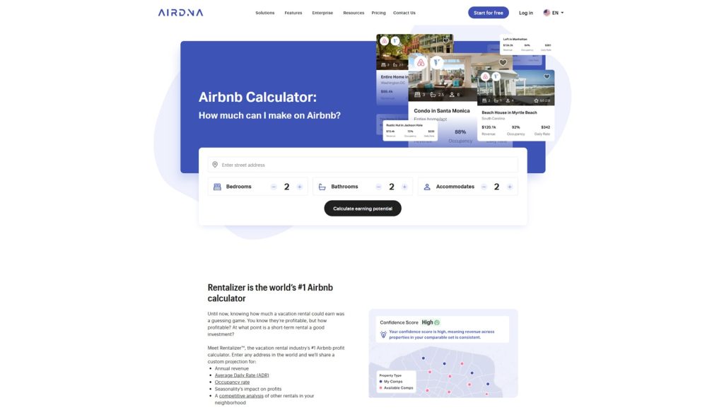 Graphic of AirDNA Rentalizer, a flexible calculating solution with customizable revenue projections.
