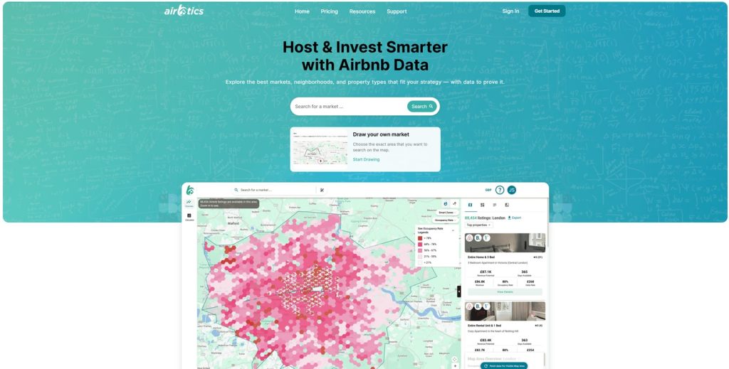 Graphic of Airbtics Airbnb Calculator, one of the best Airbnb calculator solutions with daily & historical insights supported.