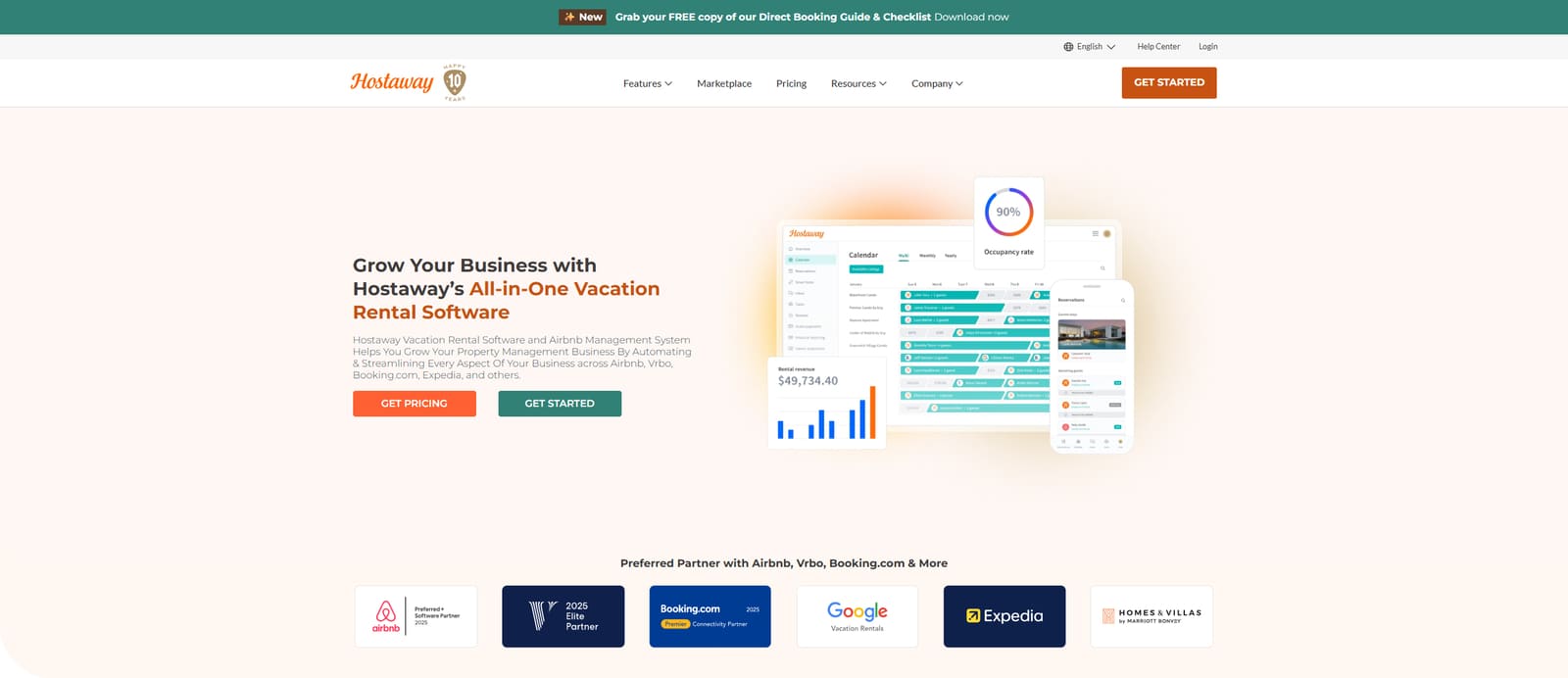 Visual of Hostaway, a feature-rich platform for STR hosts with a photo gallery & guest portal.