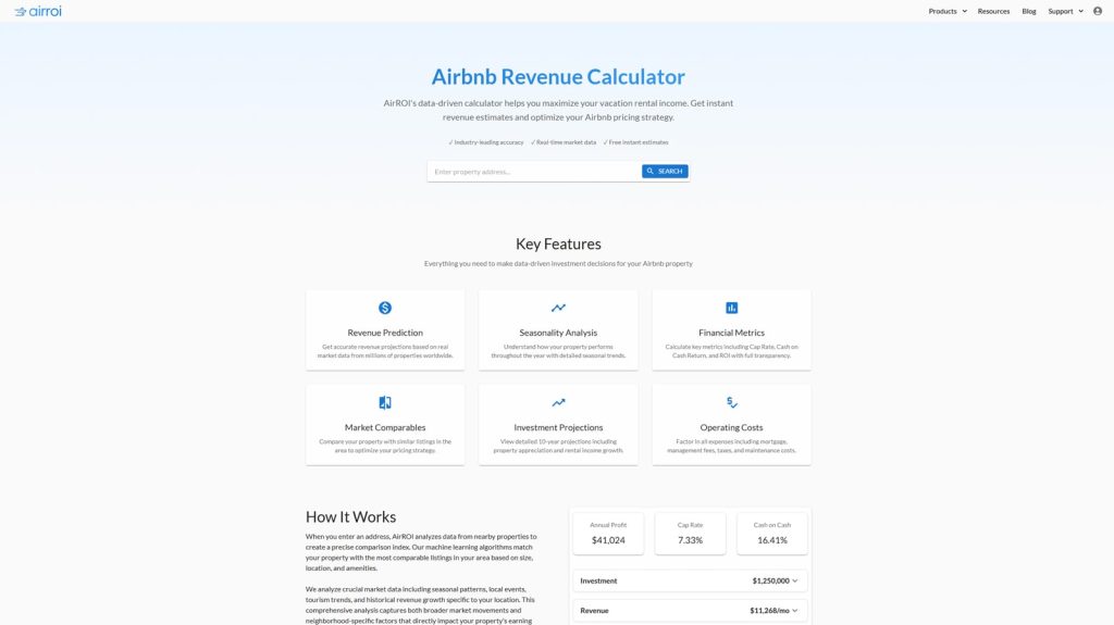 Illustration of AirROI Airbnb Revenue Calculator, one of the best Airbnb calculator solutions with multiple financial metrics.